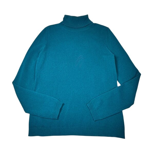 Cashmere By Bloomingdails Cashmere Turtleneck Sweater Sz. L Teal Blue Classic - Picture 3 of 9